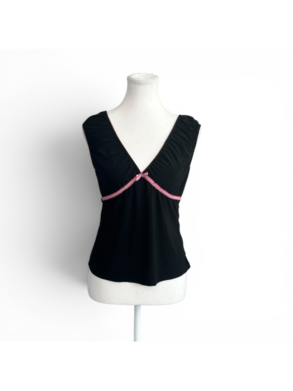 Y2K Rave Black Pink Coquette Tank Top Mall Goth Bow Camisole